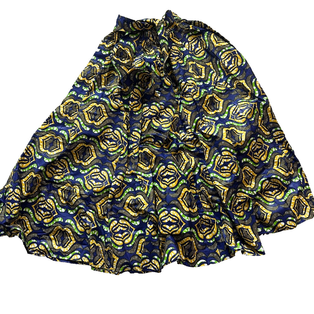 Ankara Long Maxi Skirt with Pockets Geometrical Abstract Blue One Size